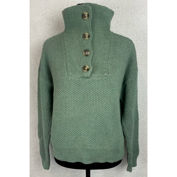 MADEWELL • Green Canby Button Mockneck Knit Sweater, M - Picture 14 of 16